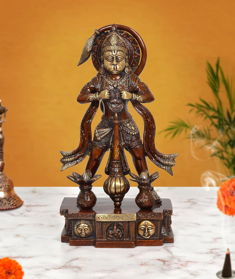 AONA Brass Shri Hanuman Idol Showing Ram and Sita in His Heart in Standing Position