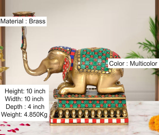 Brass Elephant Candle Stand Lamp Diya (Height: 10 inch)