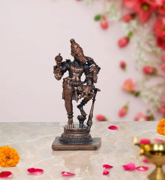 Copper Varaha carrying Lakshmi figurine on base, 2.5 inch height