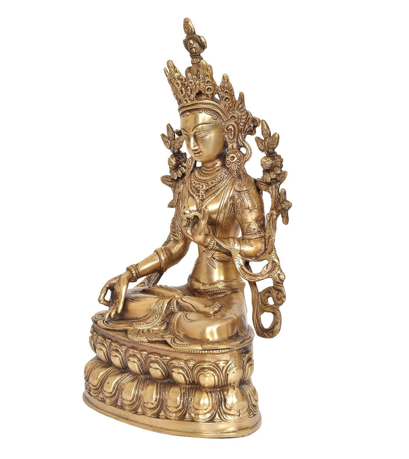 Brass Tara Devi Statue - Handcrafted Hindu Goddess Idol for Home Decor and Pooja Mandir (Height 14 Inch)