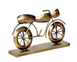 Gold iron bicycle showpiece statue, front 3/4 view with spoked wheels, 8 inches