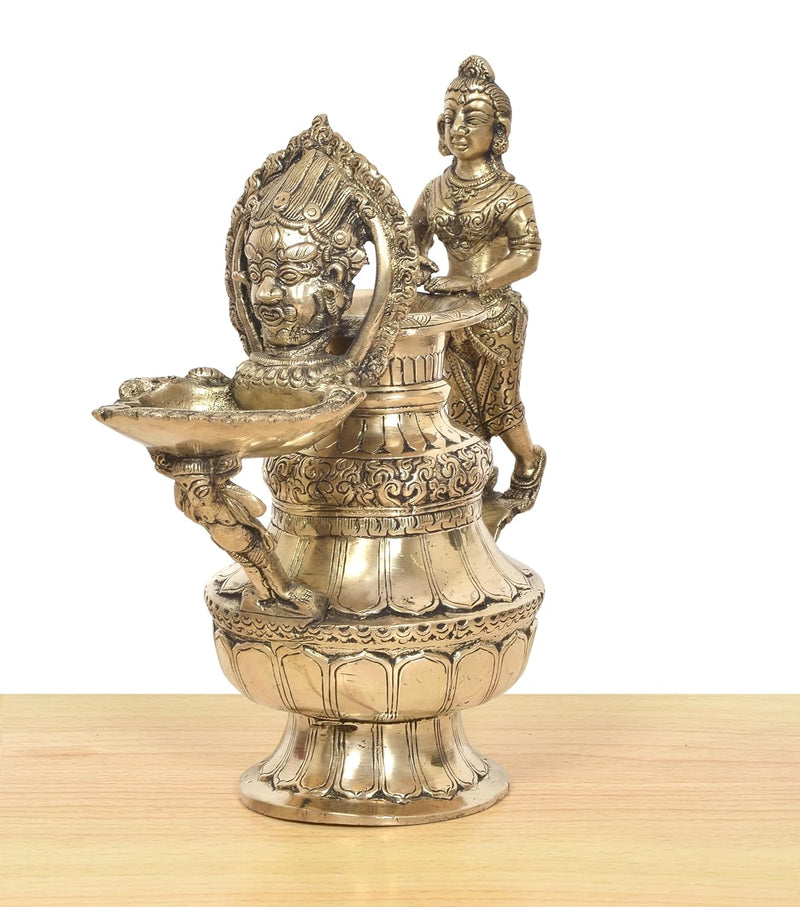 Brass Oil Lamp Sukunda Nepalese Cast Ceremonial Oil Lamp (Height 10.5 Inch)