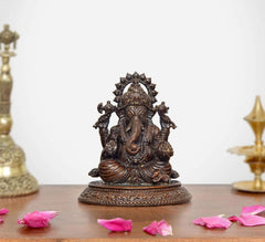 Superfine brass Lord Ganesha figurine with ornate seated pose and crown