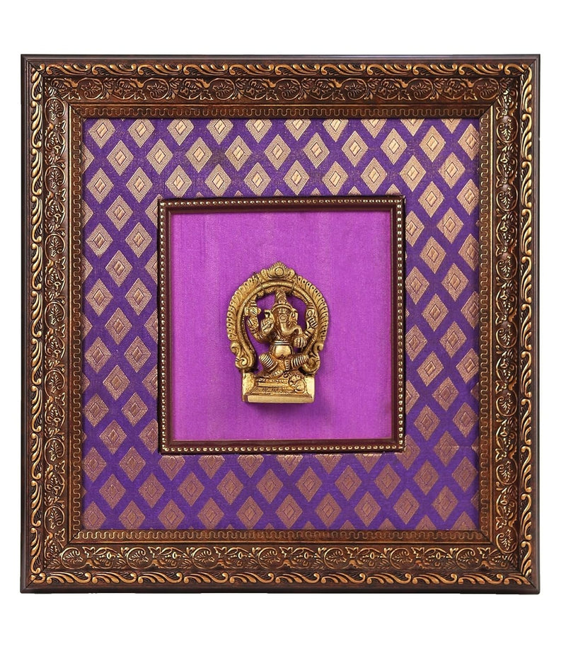 Brass Lord Ganesha Wall Hanging Idol in Wooden Frame for Home, Mandir & Office Décor (Height:13 Inches)
