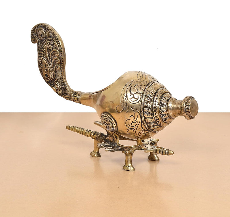 Brass Conch Shankh with Stand (Height: 13 inch)