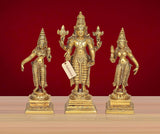6-inch brass Vishnu with Bhudevi & Sridevi statues, three standing figures