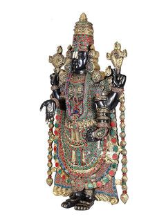 AONA multicolour Tirupati Bala Ji brass figurine idol with tall crown and raised hand