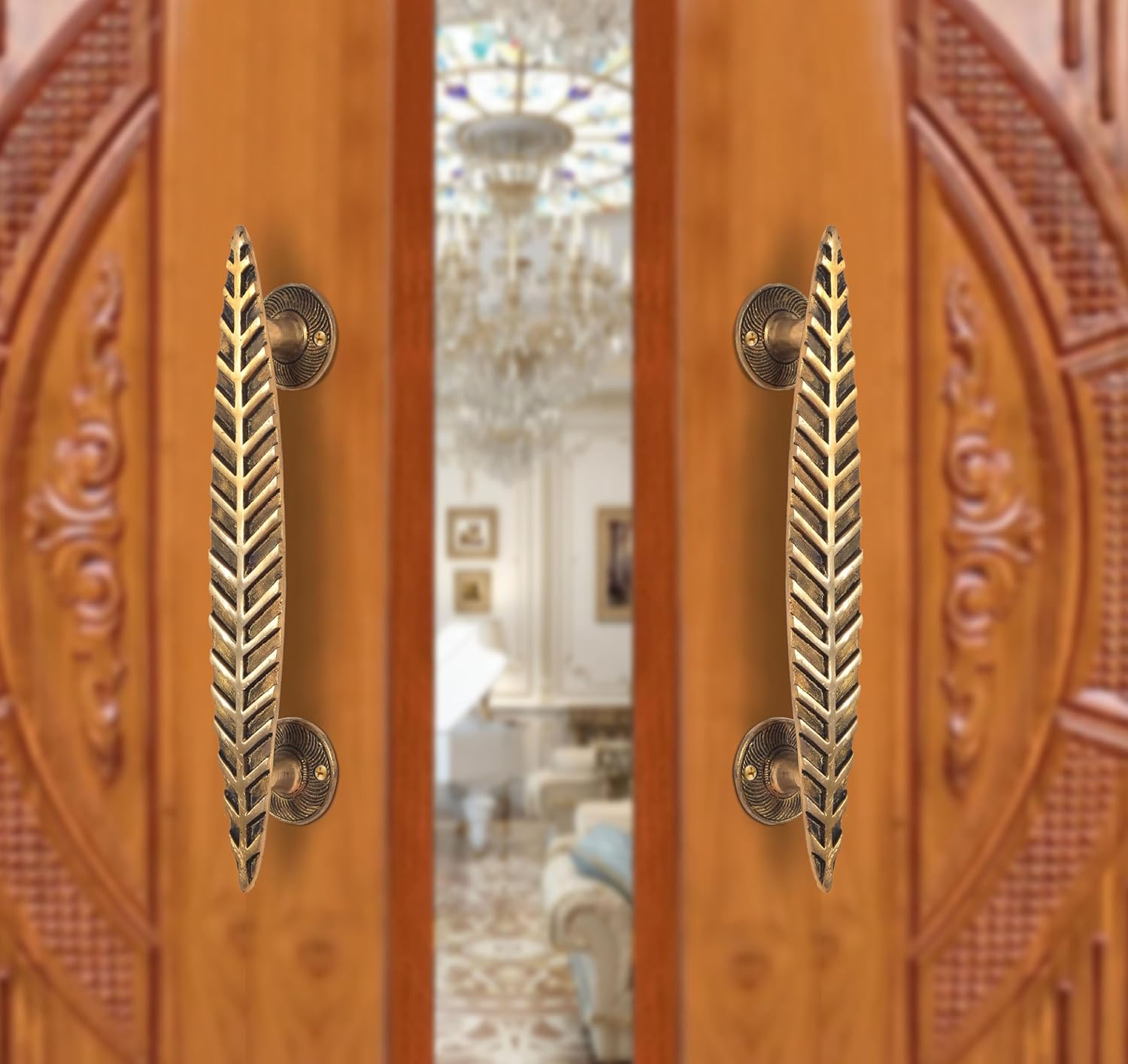 AONA Brass Leaf Door Handle Pair (Pack of 2)