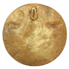 Brass back plate with hanging loop, round hammered texture and patina