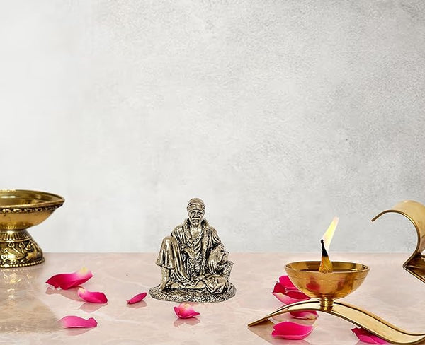 Fine Brass Shirdi Sai Baba Statue Idol Sai Baba Religious Statue (Height: 2 Inch) Mandir Setting
