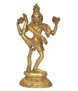 Figura de Shiva Tandava en bronce con corona, postura de danza y base redonda