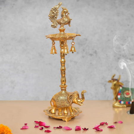 Metal Golden Peacock Oil Lamp Diya Stand (Height: 20 Inch)