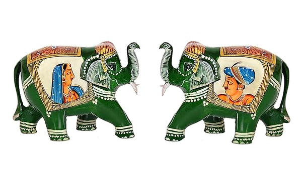 Elephant Pair Statue Small Size Multicolor Printed Wooden Decorate for Your Home,Office Table Decorative & Gift Item (Pack of 2) (Height: 3" Inches)