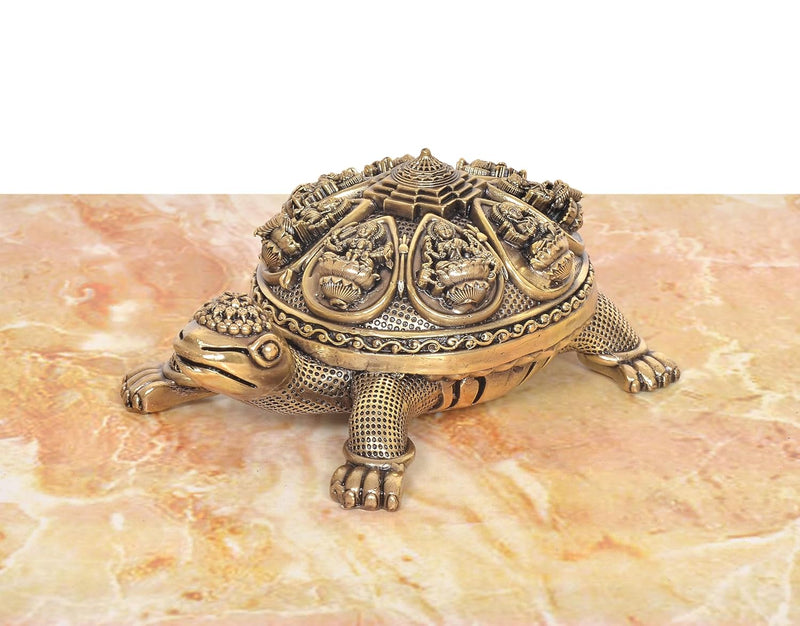 Bronze Ashtalakshmi Shree Yantra on Tortoise Figurine (Height: 3 Inches)