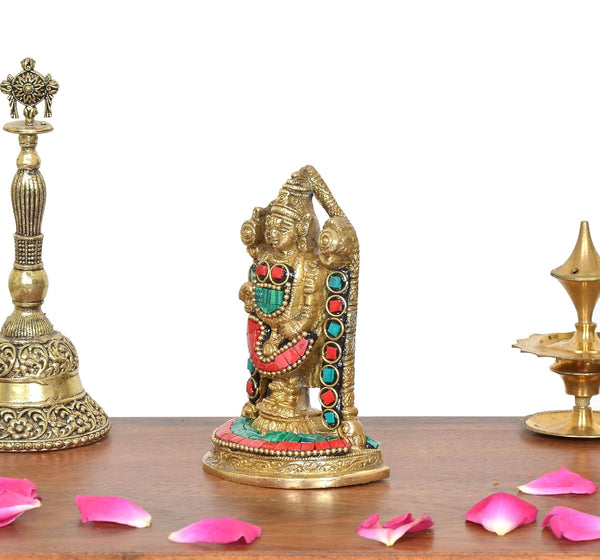 Brass Lord Tirupati Bala Ji Idol (Height :4 inch) (Multicolor 1) Study Setting