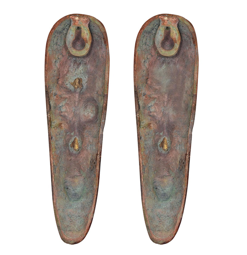 Brass Tribal Face Mask Wall Hanging - Set of 2 - Male and Female Faces Decor for Home or Office (Height 8 Inch)