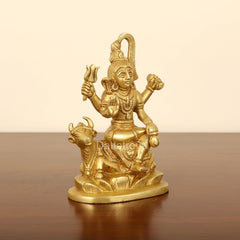 Brass Shiva statue seated on Nandi, golden finish, front view