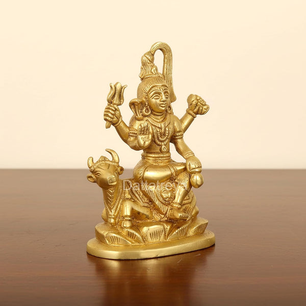 Brass Lord Shiva Sitting On Nandi Statue (Height: 6 Inches) Study Setting