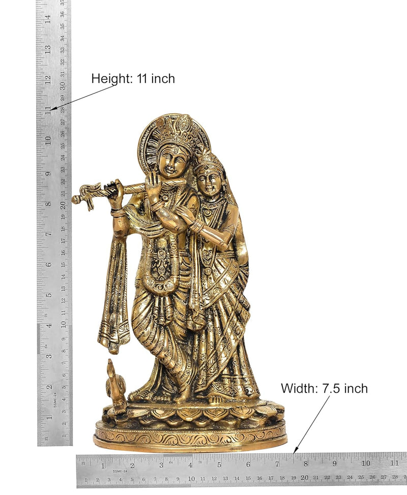 Brass Radha Krishna Idol Statue for Home Decor and Pooja Mandir Office Decor (Height 11 Inch)