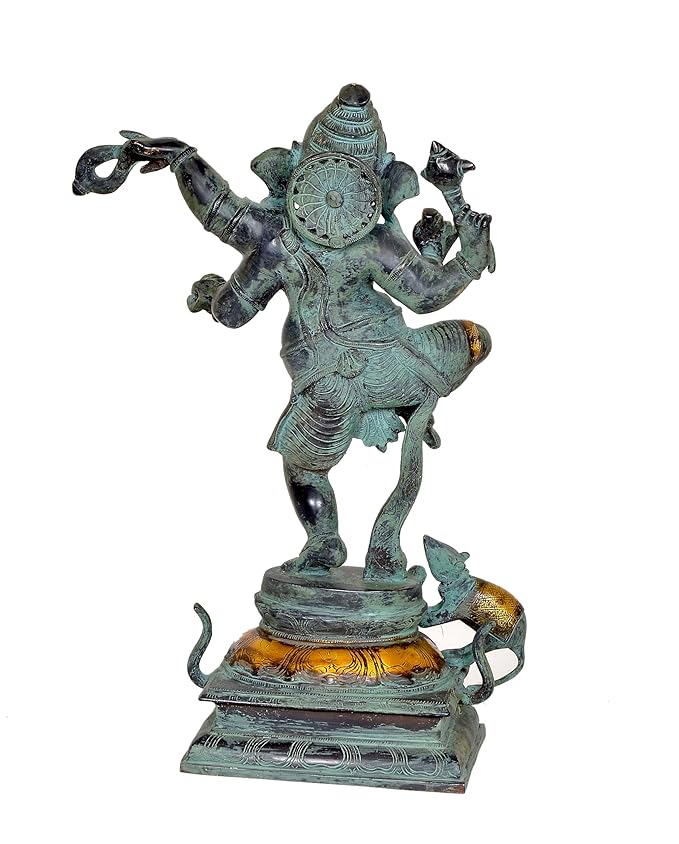 Brass Dancing Ganesha Ganesh Murti Idol Statue Idol (Height 19 inch)