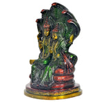 Lakshmi and Vishnu on Sheshnag brass idol statue, side angle, multicolor detailing