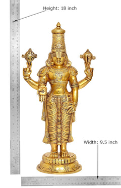 Brass Tirupati Bala Ji idol statue with dimensions: Height 18 in, Width 9.5 in