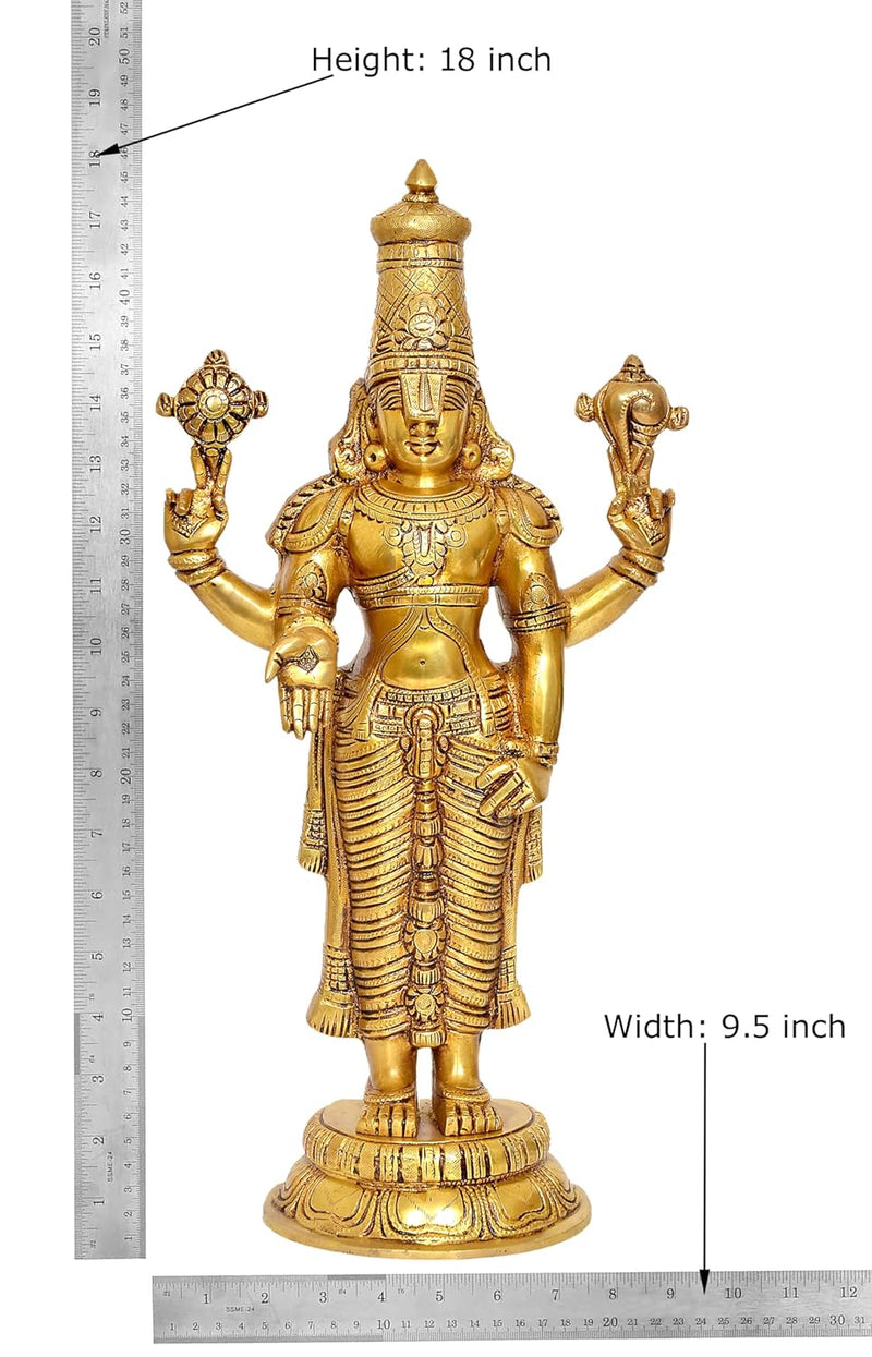 Brass Lord Tirupati Bala Ji Idol Statue Home Temple Office Figurine Showpiece Multicolour (Height 18 Inch)