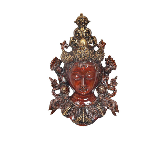 Brass Goddess Tara Wall Hanging Mask Buddhist Deity Statue (Height: 12.5 Inch) Multicolour 1