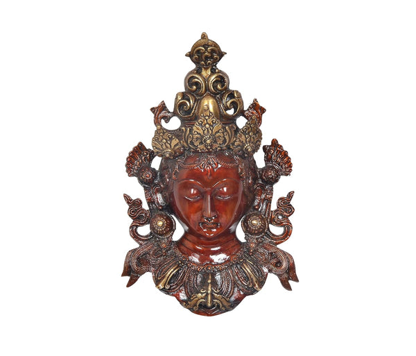 Brass Goddess Tara Wall Hanging Mask Buddhist Deity Statue (Height: 12.5 Inch) Multicolour 1 Entryway Setting