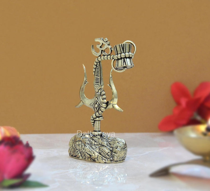 Bronze Lord Shiva of Trishul with Damru Decorative Showpiece for Home Decor Car Dashboard, Pooja, Decoration, (Height: 4 Inch)