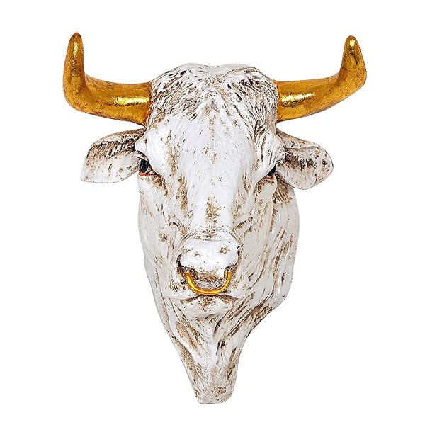Polyresin Bull Head Wall Hanging (High : 7.5 inches) Mandir Setting