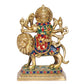 Brass Durga Maa with Lion Idol Hindu Goddess Sherawali MATA Murti MATA Rani Statue Figurine Home Temple (Height: 6.5 Inch)