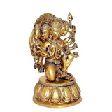 Brass Panchmukhi Hanuman idol, three-quarter view, raised trident, intricate face details