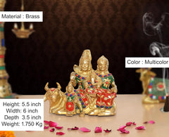 Brass Shiv family idol on nandi, multicolor, height 5.5 in