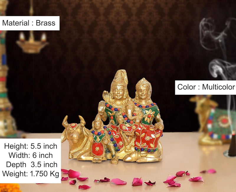 Brass Shiv Parivar Seated on Nandi Murti (Height 5.5 Inch)