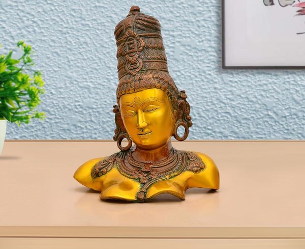 Brass Goddess Parvati Bust Statue (Height 12 Inch)