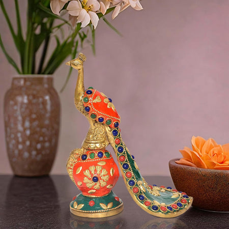 Brass Peacock Showpiece for Home Decor (Height 6 Inch)