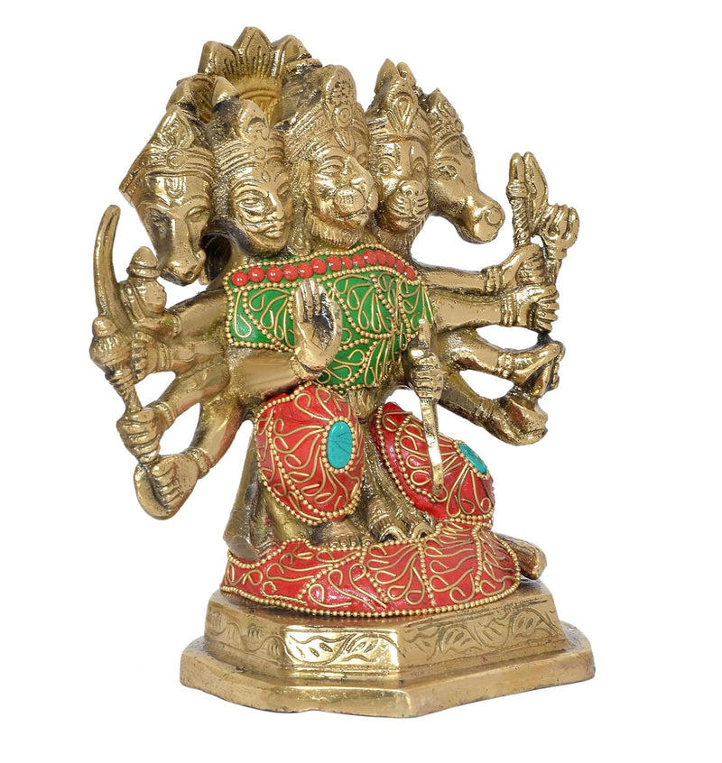 Bronze Panchmukhi Hanuman Idol Figurine Hanuman ji Decorative Showpiece for Home Office Temple Mandir Pooja (Height 7 Inch)