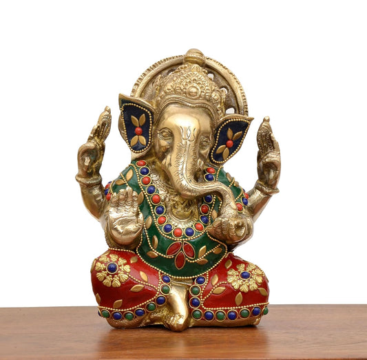 Brass Lord Ganesha Idol Ganesh Statue Sculpture for Home Decor Office Mandir Pooja Decorative Showpiece (Height 7 Inch)