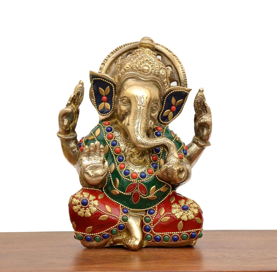 Brass Lord Ganesha Idol perfect for home mandir (Height 7 Inch) Craft Detail