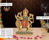 Brass Durga Maa with lion idol, multicolor finish, visible size labels