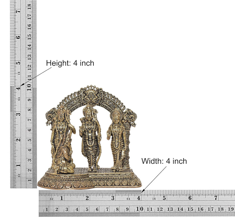 Bronze Ram Darbar with Sita Lakshman Hanuman on Carved Frame with Kirtimukha Bronze Finish Statue, for Home Decor Pooja Mandir (Height 4 inch)