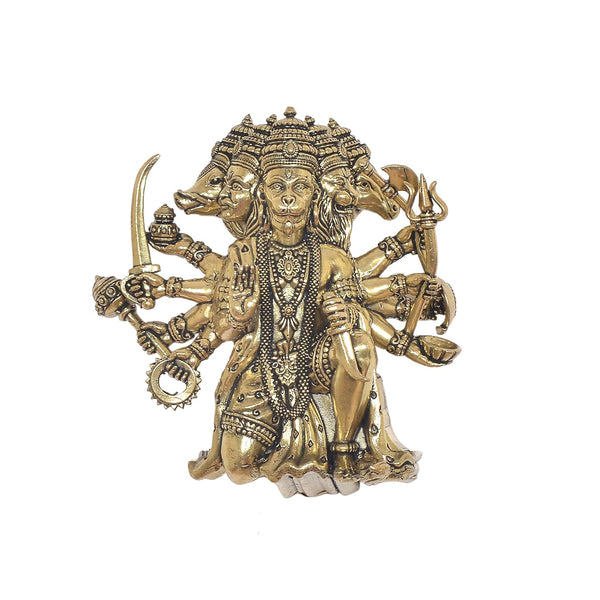 Superfine Brass Panchmukhi Hanuman Idol | Wall Hanging | (Height: 4 Inch) Entryway Setting