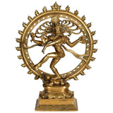 Front view brass Nataraja Shiva idol statue with detailed ring and spike trim
