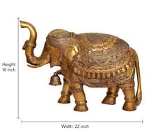 Brass elephant figurine, 16 in height; width 22 in; decorative statue with raised trunk