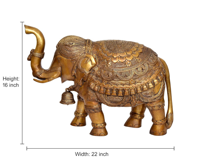 Brass Elephant Figurine - Decorative Statue for Home Decor, Feng Shui, and Good Luck (Height 16 Inch)