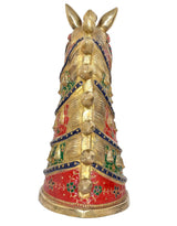 Brass horse decor statue with layered multicolor patterns, back view