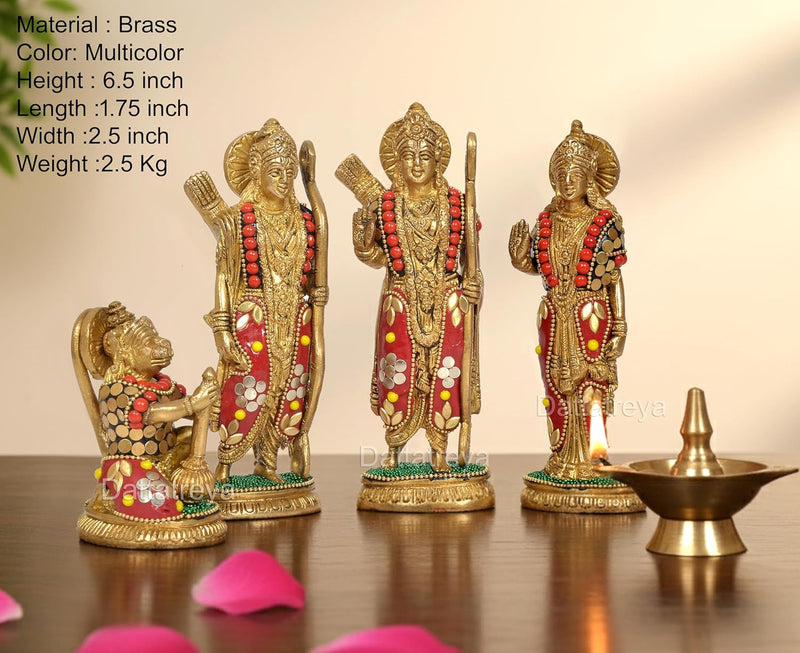 Brass Ram Darbar with Sita Lakshman Hanuman Statue (Height: 6.5 Inch)
