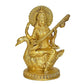 Brass Saraswati Idol On Swan Murti for Temple Home Decor | Height : 9 Inches (Golden)