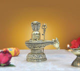 Brass Shivling figurine with Naag and Nandi, 4-inch height, for home mandir